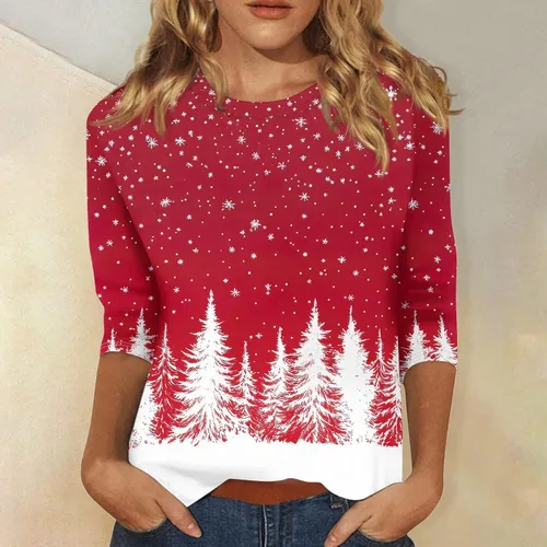 Miniatura 125 de Camisetas de manga 3/4 para mujer, cuello redondo, holgadas, casuales, con estampado floral, camisetas de moda para el trabajo de negocios