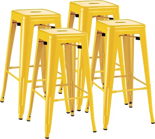 Miniatura 23 de Furmax Juego de 4 taburetes de bar de metal de 30 pulgadas, taburetes de altura de mostrador, sillas de bar industriales, taburete apilable para Azul