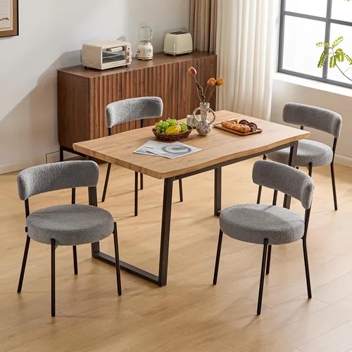 Miniatura 25 de Furniliving Juego de 2 sillas de comedor de madera de roble, silla de cocina tapizada de tela de lino moderna de mediados de siglo, sillas de Beige