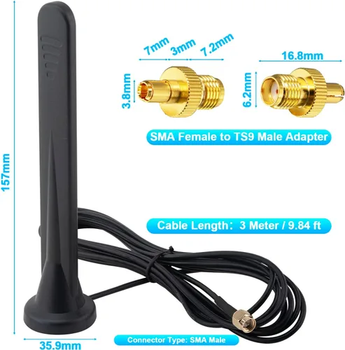 Miniatura 2 de Antena 5G LTE Amplificador de señal 4G Antena de red omnidireccional externa SMA TS9 Conector 15Dbi Antena base magnética con cable 3M