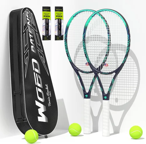 Miniatura 8 de Raqueta de tenis para 2 jugadores adultos, perfecta para principiantes y jugadores profesionales, raqueta de tenis de velocidad de 27", incluye Azul