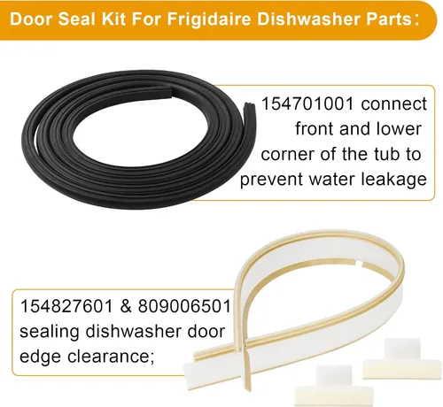 Miniatura 2 de 154827601 Kit de sello de puerta de lavavajillas para Frigidaire - Juego de repuesto incluye junta de puerta 154827601, sello inferior 809006501