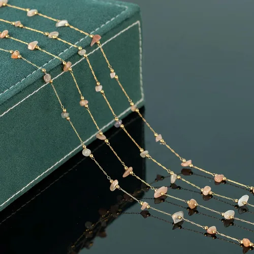 Miniatura 4 de UMAOKANG Cadena a granel de cuentas de piedra natural de 4 yardas para hacer joyas, rollo de cadena de clip de acero inoxidable chapado en oro