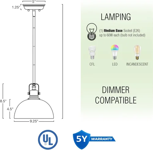 Miniatura 4 de Kira Home Belle - Lámpara colgante industrial contemporánea de 9 pulgadas, longitud ajustable + articulación giratoria de la pantalla, acabado