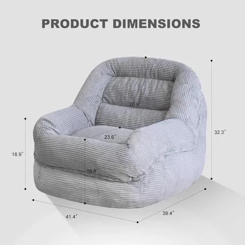 Miniatura 2 de Silla Puf Gigante con Reposabrazos - Asiento Acogedor de Gran Tamaño para Adultos, Tela de Pana y Relleno de Espuma de Alta Resistencia, Salón Ideal