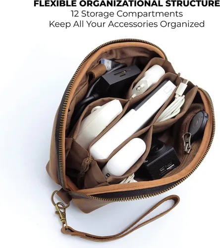 Miniatura 2 de Bolso de cuero para tecnología con cables y cargadores Bolso de tecnología Bolso de accesorio de viaje con cremallera Estuche organizador