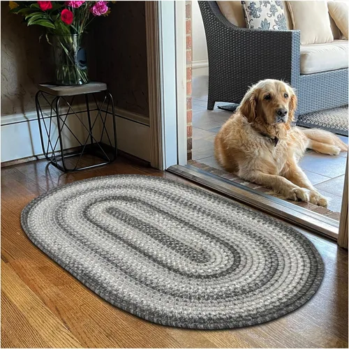 Miniatura 139 de Alfombra ovalada trenzada gris humo de 20 x 30 pulgadas, lavable para interiores y exteriores, decoración campestre para cocinas y entradas
