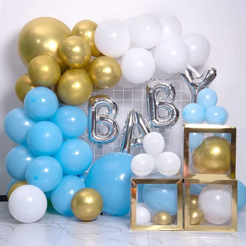 Miniatura 9 de Globos de látex azul dorado y blanco, paquete de 50 globos azul claro de 12 pulgadas, globos de helio para niños, baby shower, cumpleaños, despedida