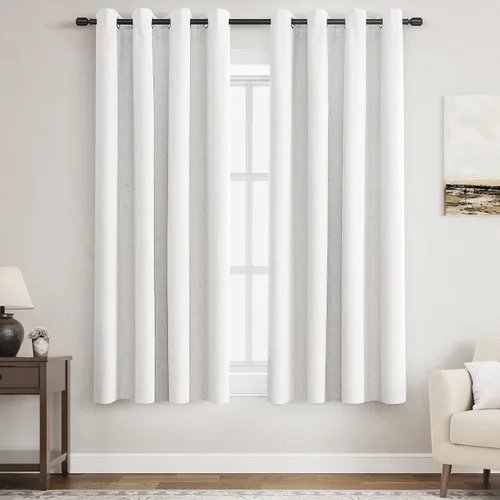 Cortinas de lino 100% opacas de color beige y blanco de 63 pulgadas de largo para sala de estar, con ojales, cortina de arpillera texturizada,