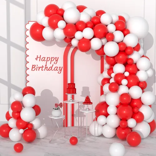 Kit de arco de guirnalda de globos rojos y blancos, 122 globos blancos y rojos, globos de fiesta rojos y blancos para mujeres, cumpleaños, boda,