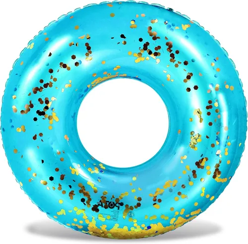 Miniatura 42 de POZA Flotador de Tubo Inflable para Piscina – Anillo de natación de confeti brillante, Tubo Inflable de Servicio Pesado Resistente a los Rayos UV Oro