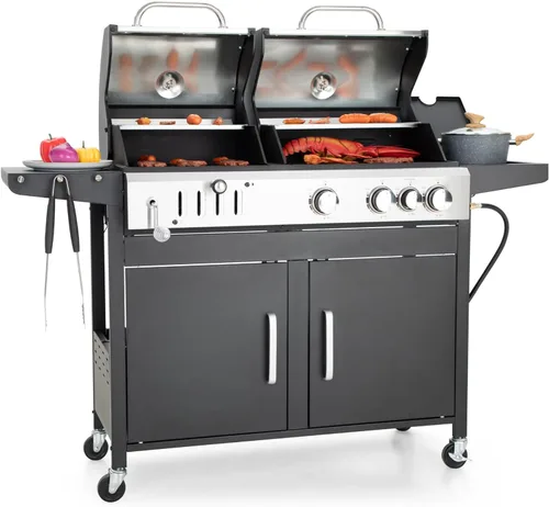 Miniatura 7 de Captiva Designs Parrilla de barbacoa de gas propano de 4 quemadores con quemador lateral y rejillas de hierro fundido esmaltado de porcelana, salida