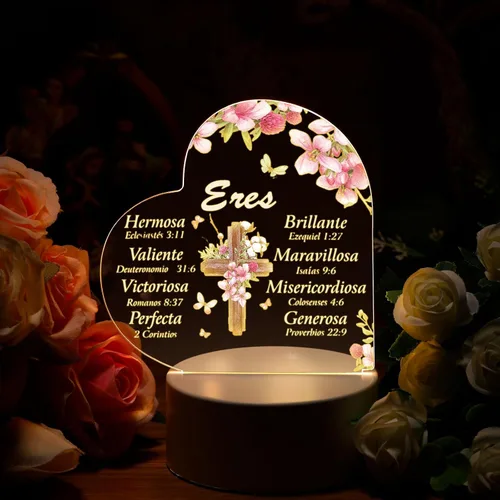 Miniatura 3 de Jetec - Luz nocturna de acrílico cristiana, regalo religioso inspirador para mujer, con base de lámpara de color cálido, luz nocturna LED, versículo