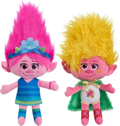 DREAMWORKS TROLLS Unidos 8 pulgadas Conjunto de 2 piezas de peluche pequeño Poppy y Viva, animales de peluche, regalos para medias navideñas,