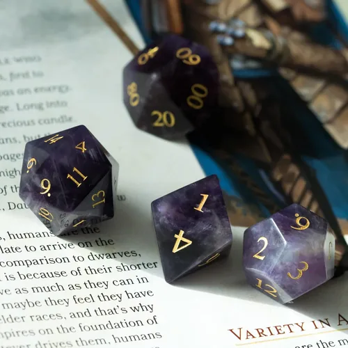 Miniatura 5 de UDIXI Juego de dados de piedras preciosas de amatista, dados DND de piedra de cristal D&D con estuche de regalo para juegos de rol y juegos de mesa