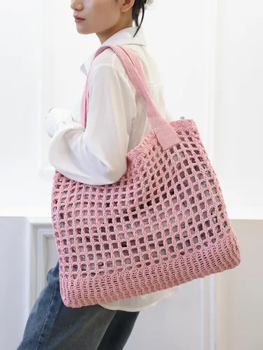 Miniatura 64 de ENBEI Bolsa de playa para mujer, diseño hueco de punto de ganchillo, elegante para la playa, viajes y uso diario