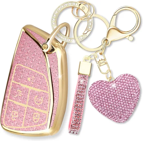 Miniatura 15 de Funda para llavero con llavero de corazón de diamante compatible con Chevy 2021-2024, Negro, 5 Botones