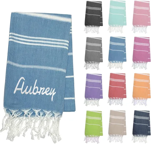 Miniatura 15 de Toallas de playa de algodón personalizadas con borlas para adultos, de gran tamaño, 39 x 70 pulgadas, toalla de playa turca personalizada con nombre