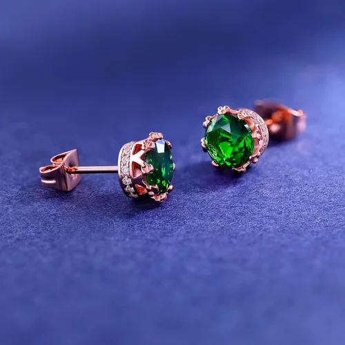 Miniatura 50 de MDFUN Aretes chapados en oro rosa para mujer, 0.236 in, corona brillante redonda, piedra natal, regalo de cumpleaños
