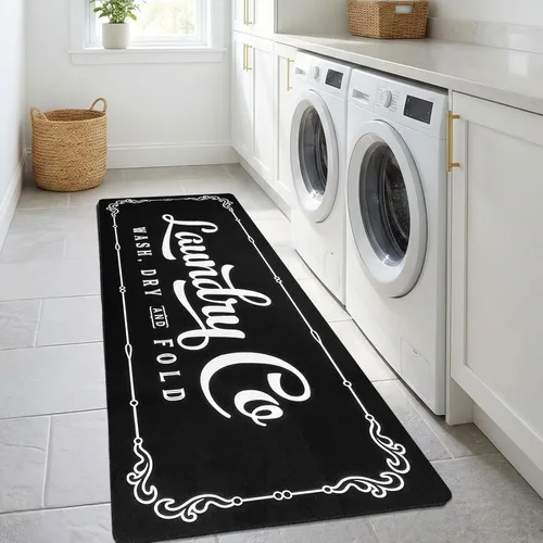 Miniatura 21 de Lansny Alfombra de lavandería de 20 x 60 pulgadas, antideslizante, impermeable, para decoración de cuarto de servicio, lavable, alfombra de Gris