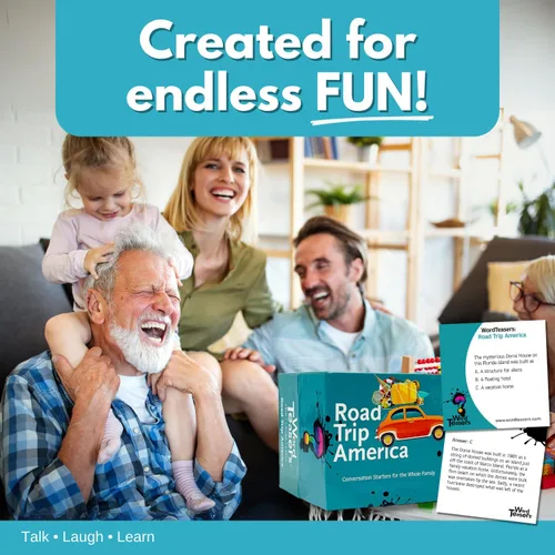 Miniatura 4 de ? WORD TEASERS Road Trip America - Juego de viaje por carretera y inicio de conversación - Juego de preguntas familiares sobre lugares para visitar
