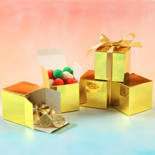 Miniatura 4 de COTOPHER 100 Cajas de Favor de Boda, Cajas de Regalo de Papel 3x3x3 Pulgadas Cajas de Regalo Pequeñas con Cintas Cajas Pequeñas para Regalos, Dorado