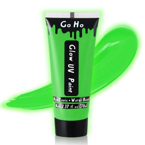 Miniatura 11 de Go Ho Pintura corporal azul neón lavable (2.37 onzas, 2.4 fl oz), pintura facial neón con luz negra UV, pintura facial azul fluorescente a base
