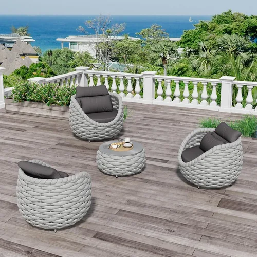 Miniatura 40 de Juego de muebles de patio de 4 piezas ensamblado, conjunto de sofá de conversación para exteriores de cuerda tejida a mano - Sofá de aluminio Cuerda