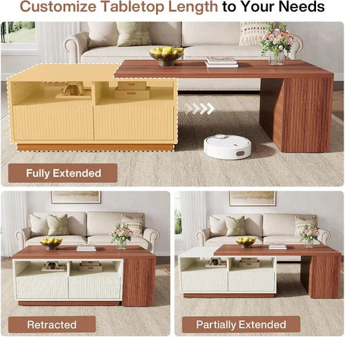 Miniatura 7 de Tribesigns Mesa auxiliar extensible con 2 cajones de almacenamiento, mesa reversible para sala de estar con estantes y parte superior ajustable