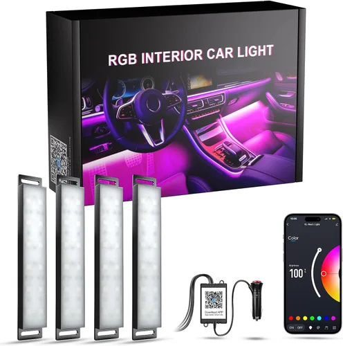 Miniatura 9 de YiLaie Luces interiores de automóvil, luces interiores inteligentes para automóvil con control de aplicación, kit de iluminación interna de neón