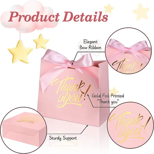 Miniatura 3 de Pequeñas bolsas de regalo de agradecimiento – Paquete de 60 bolsas de regalo de 4.5 x 1.8 x 3.9 pulgadas, papel de aluminio dorado impreso con cinta
