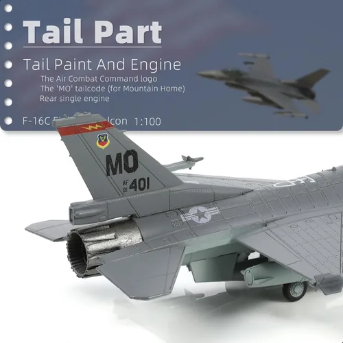 Miniatura 4 de NUOTIE 1/100 F-16C Fighting Falcon Fighter Model Metal DieCast Aircraft Jet Kit Modelo de Avión de Combate Avión de Caza Militar para Colección