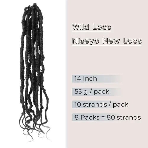 Miniatura 2 de Niseyo Wild Locs - Rastas sintéticas desgastadas de 14 pulgadas con extremos rizados, 8 paquetes de cabello largo y suave con bucles preformados