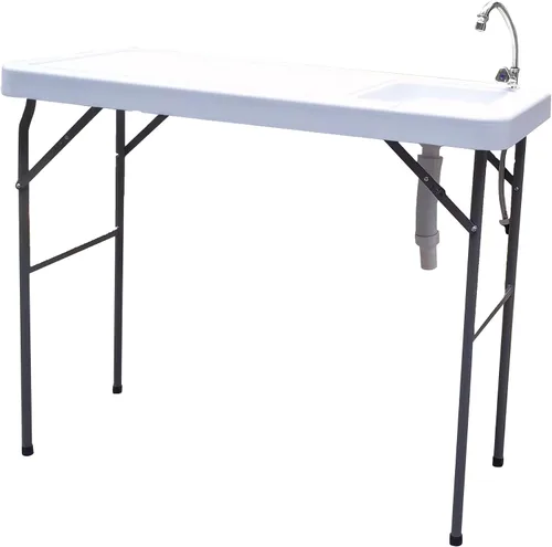 Mesa plegable de grado comercial de 3.8 pies, mesa de limpieza con fregadero y grifo, plegable por la mitad moldeada por soplado, portátil,