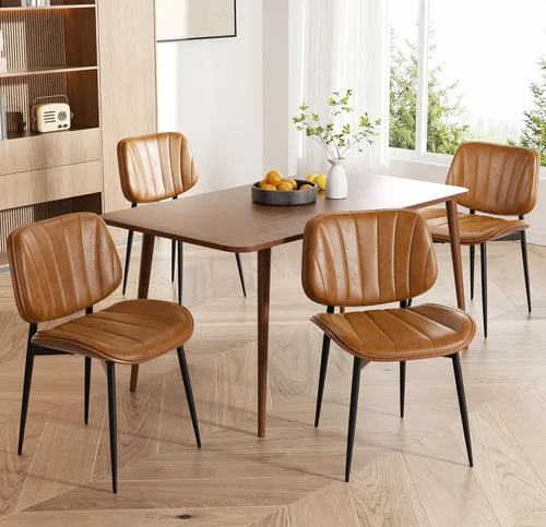 Miniatura 38 de Silla de comedor, sillas de comedor modernas de mediados de siglo, sillas de cocina tapizadas de piel sintética con respaldo de madera curvada