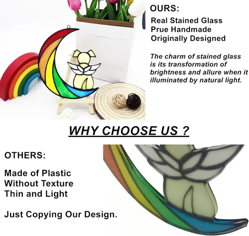 Miniatura 4 de Puente de arco iris de vidrieras para perros blancos, regalos conmemorativos para la pérdida de simpatía del perro, atrapasoles, regalos pensativos