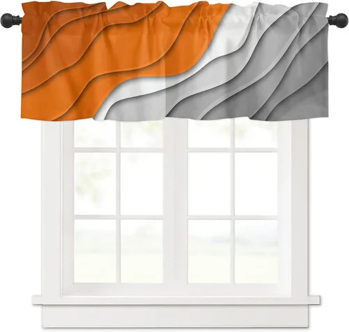 Miniatura 9 de Cortina de cenefa negra degradada para ventanas de kithchen, negro, blanco, gris, degradado, moderno, abstracto, geométrico, cenefa con bolsillo