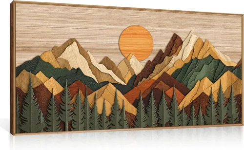 Miniatura 57 de Celestdeco Juego de arte de pared en lienzo abstracto y neutro grande con marco naranja, moderno y minimalista para pared, diseño geométrico bohemio