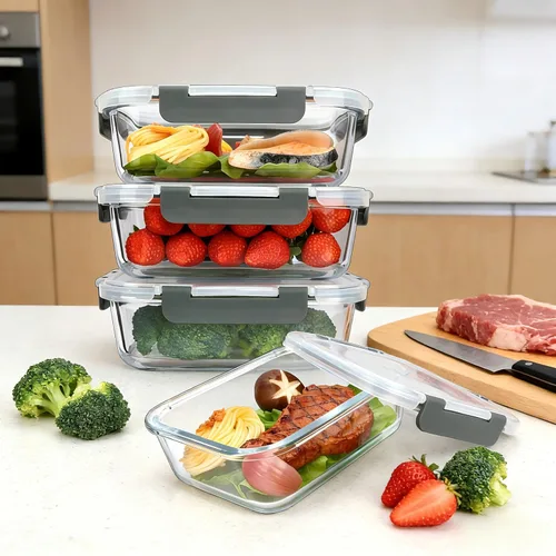 Miniatura 2 de Contenedores de vidrio para preparación de comidas, [9 piezas] recipientes de vidrio para almacenamiento de alimentos con tapas, sin BPA y a prueba
