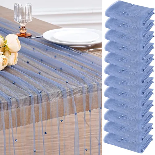 Miniatura 31 de LuoluoHouse Camino de Mesa de Perla para Centros de Mesa de Boda: Camino de Mesa de Perla de 10 pies, Decoración de Mesa de 29x120 Pulgadas de Tul