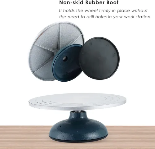 Miniatura 3 de MYFULLY Rueda de cerámica para esculpir de 12 pulgadas de diámetro, rueda de metal de hierro fundido resistente para decoración de cerámica