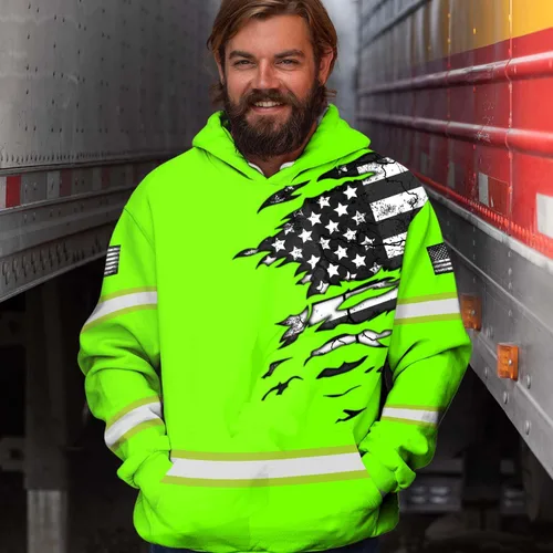 Miniatura 7 de Sudadera con capucha de alta visibilidad con la bandera de Estados Unidos para hombre, sudadera con capucha reflectante de seguridad para Sudadera
