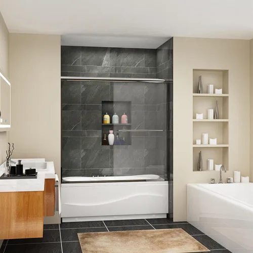 Miniatura 18 de SUNNY SHOWER Puerta de ducha semi sin marco de 60 pulgadas (ancho) x 72 pulgadas (alto), puerta de regadera de vidrio deslizante doble, recinto