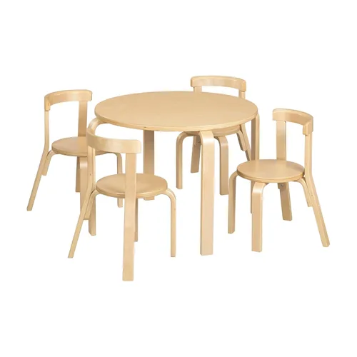 Miniatura 13 de ECR4Kids Juego de mesa de madera curvada y sillas con respaldo curvo, muebles para niños, blanco envejecido, 5 piezas Blanco Cal