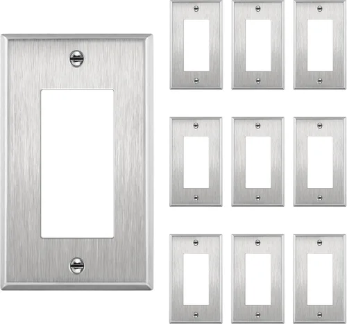 Miniatura 30 de ENERLITES Placa de pared de metal con interruptor decorativo triple, cubierta de tomacorriente de acero inoxidable, resistente a la corrosión, acero