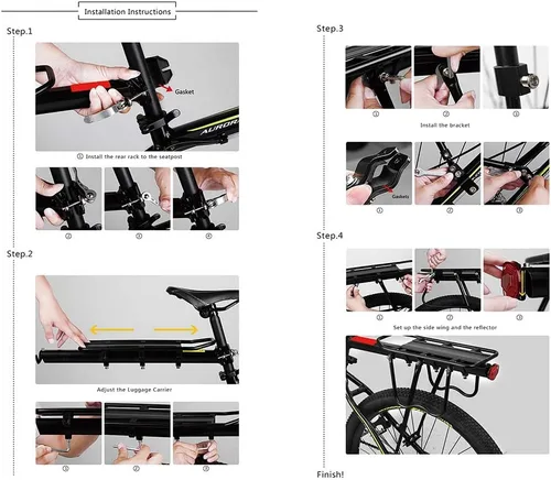 Miniatura 9 de HOMEE Portaequipajes trasero para bicicleta, marco de aleación de aluminio, universal, ajustable, equipo de ciclismo, portaequipajes