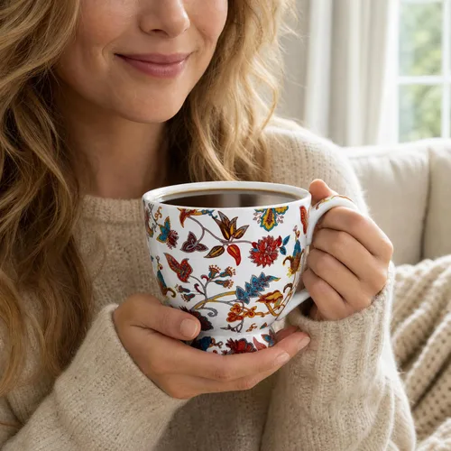 Miniatura 7 de Tazas florales de porcelana de hueso de 16 onzas, elegante taza de té y café floral, apta para microondas y lavavajillas, perfecta para café, té