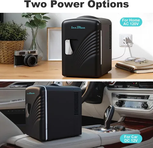 Miniatura 5 de Iceblue Mini refrigerador, refrigerador pequeño retro de 4 litros/6 latas, enchufe de CA y cargador de coche de 12V, refrigerador para productos