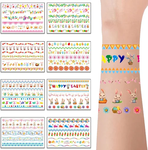 Miniatura 7 de 8 calcomanías de huevo de Pascua para decorar huevos de vinilo impermeables, tatuajes de flores para fiestas de primavera, suministros de caza
