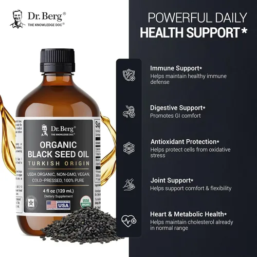 Miniatura 6 de Dr. Berg Aceite de Semilla Negra Orgánico Prensado en Frío – Puro Aceite de Nigella Sativa de Comino Negro – USDA Orgánico, Halal, Vegano